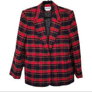 Vintage 80s 90s Red Black Yellow Plaid Oversized Boxy Classic Blazer Jacket